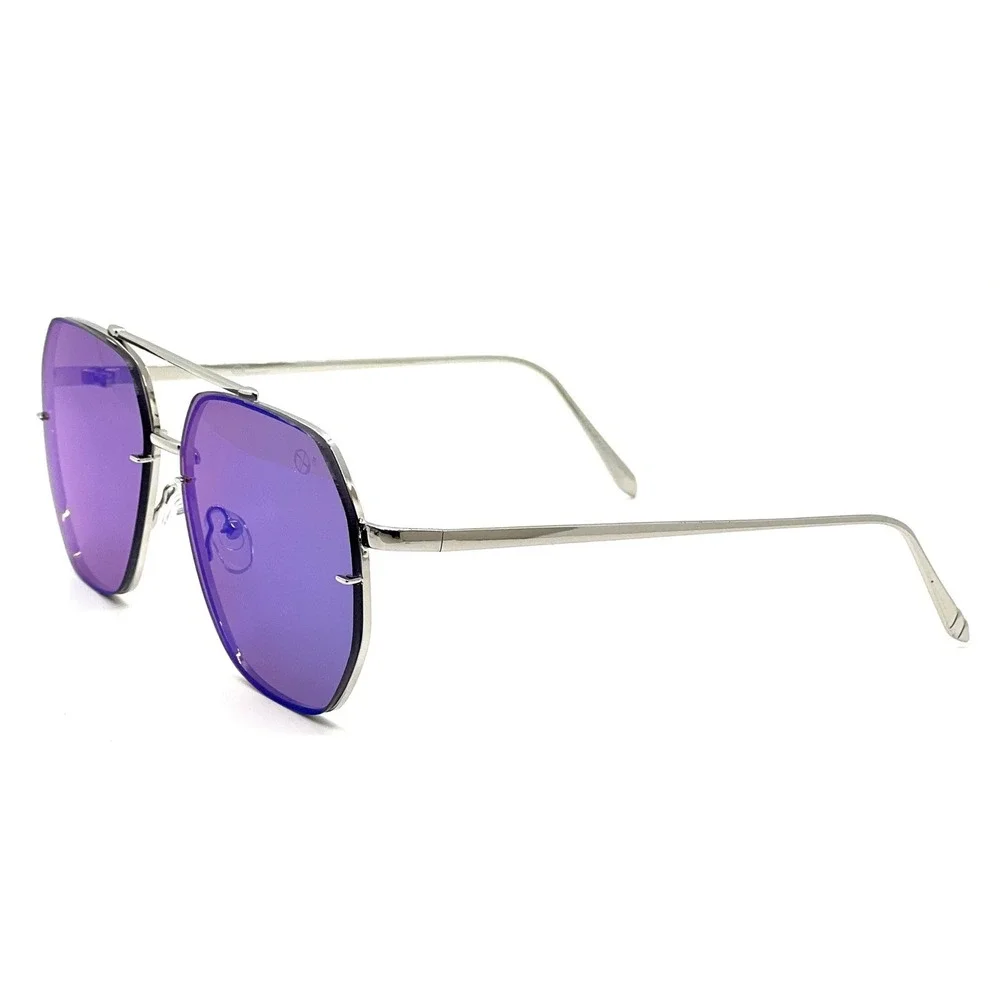 Blue Mirror Flat Lens Sunglasses Gold Frame UV400‎ Protection Men Shades Gafas